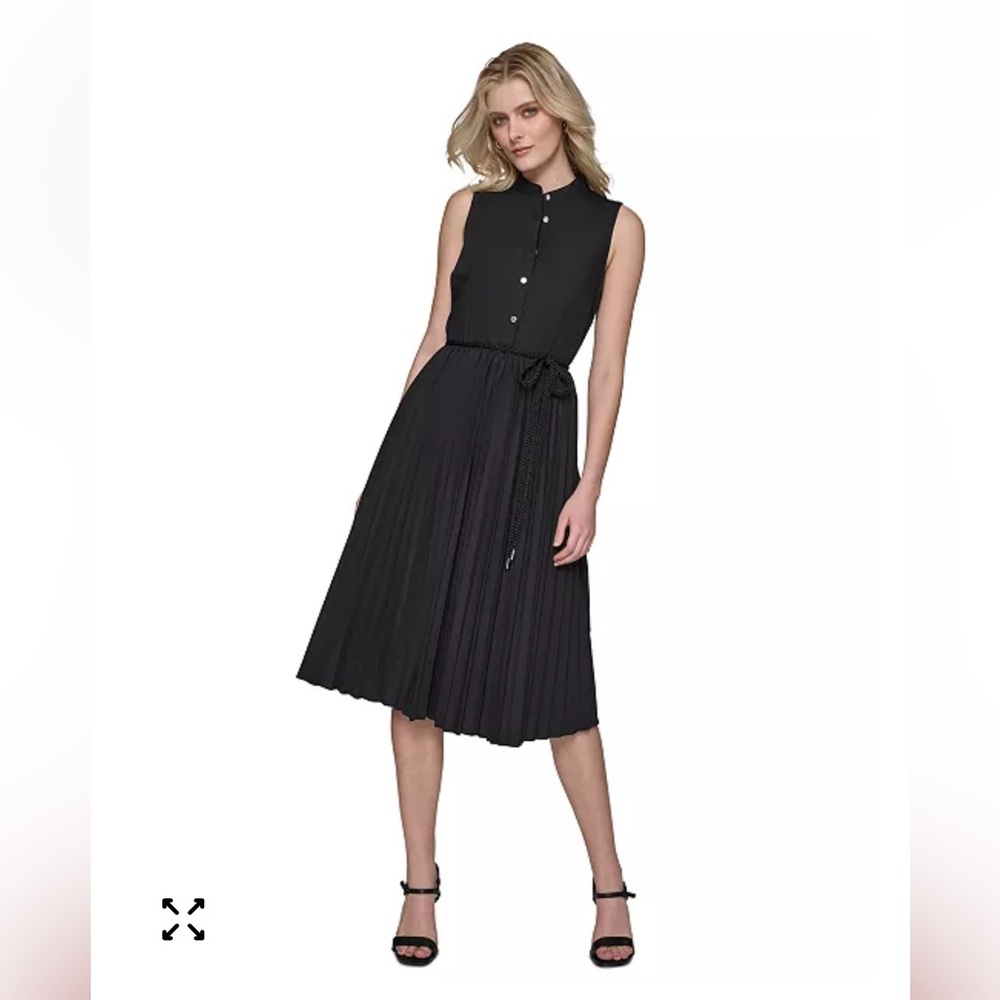 KARL LAGERFELD PARIS Belted Pleated Midi Dress